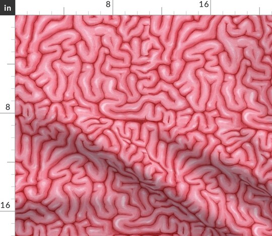 Neon Pink Big Brains Zombie Brain Anatomy Gross Nature Custom Printed Fabric by Spoonflower Various Fabrics by the Yard or Fat Quarter
